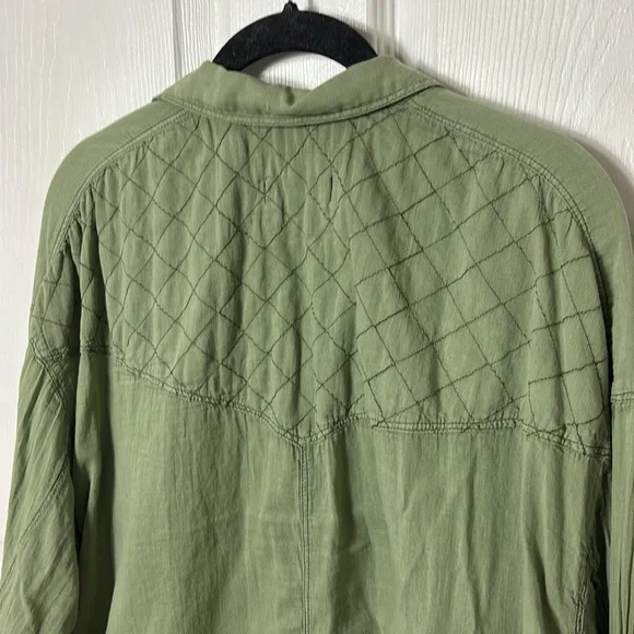 Free People We the Free Green Quilted Stitch Yoke Button up-shirt button down - Picture 10 of 14